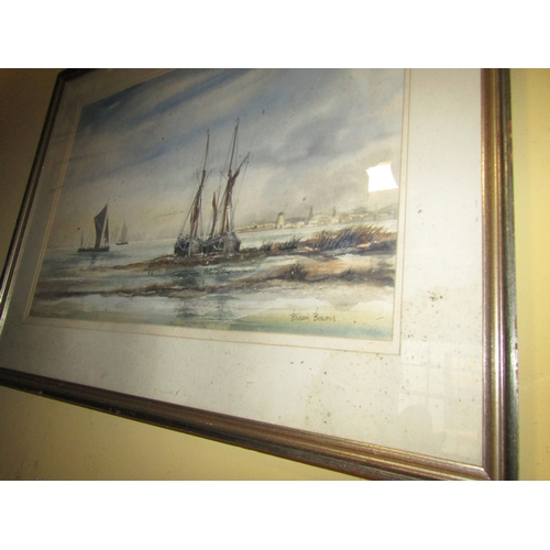 748 - Marine School Boats by Shoreline Watercolour Approximately 15 Inches High x 20 Inches Wide