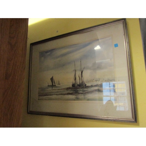 748 - Marine School Boats by Shoreline Watercolour Approximately 15 Inches High x 20 Inches Wide