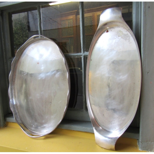 749 - Two Large Form Silver Plated Serving Trays Oval Form One with Pierced Gallery Surround Each Largest ... 