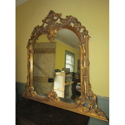 750 - Carved Giltwood Over Mantle Mirror Upper Cartouche Decoration Approximately 52 Inches Wide x 51 Inch... 