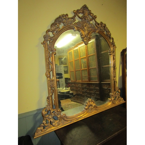 750 - Carved Giltwood Over Mantle Mirror Upper Cartouche Decoration Approximately 52 Inches Wide x 51 Inch... 