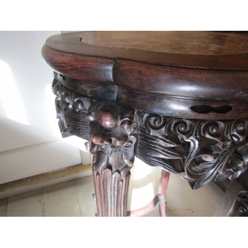 761 - Chinese Carved Hardwood Stand Inset Marble Top Above Shaped Supports Finely Detailed Throughout Appr... 