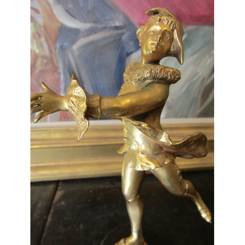 764 - Victorian Gilded Bronze Figure of Skating Gentlemen Set on Original Turned Marble Pedestal Base Appr... 