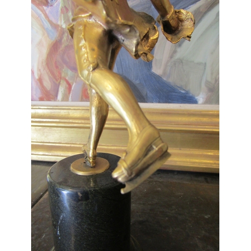 764 - Victorian Gilded Bronze Figure of Skating Gentlemen Set on Original Turned Marble Pedestal Base Appr... 