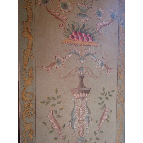 766 - Antique French School Painting Arabesque Forms with Flowers, etc. Patterned Border Oil on Canvas App... 