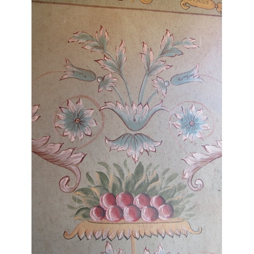 766 - Antique French School Painting Arabesque Forms with Flowers, etc. Patterned Border Oil on Canvas App... 