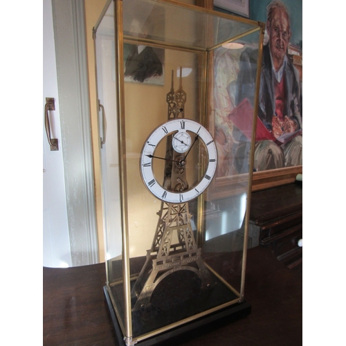 767 - French Open Form Clock Under Original Brass Set Case Enamel Decorated Roman Numeral Dial with Inset ... 