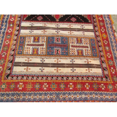 768 - Berber Antique North African Rug Patterned Borders Approximately 7ft Long x 4ft Wide