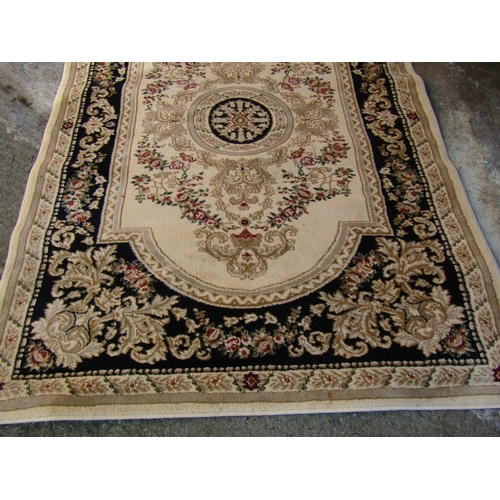 769 - Pale Ochre Rug Patterned Borders with Central Medallion Motif Approximately 6ft 6 Inches Long x 5ft ... 