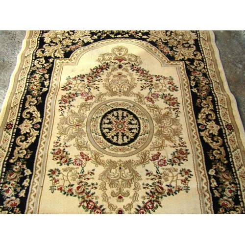 769 - Pale Ochre Rug Patterned Borders with Central Medallion Motif Approximately 6ft 6 Inches Long x 5ft ... 