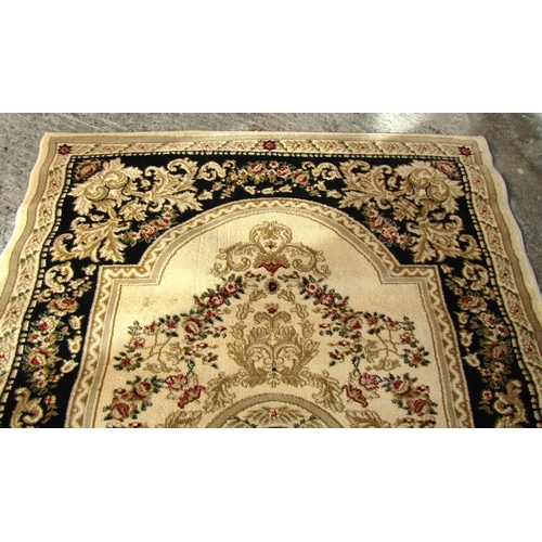 769 - Pale Ochre Rug Patterned Borders with Central Medallion Motif Approximately 6ft 6 Inches Long x 5ft ... 