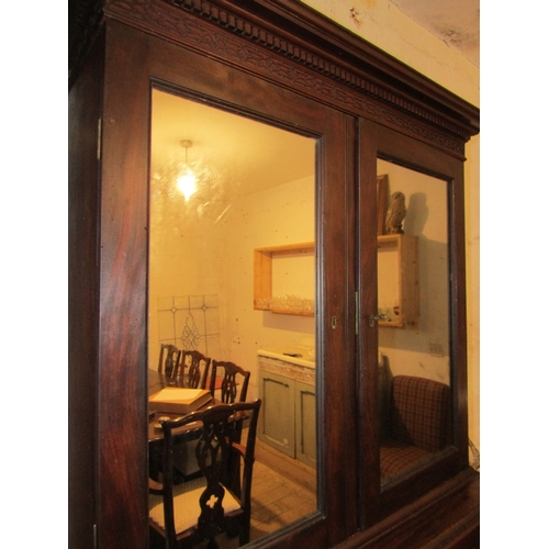 775 - Irish Red Walnut George III Four Drawer Estate Cabinet with Twin Upper Mirrored Doors Approximately ... 