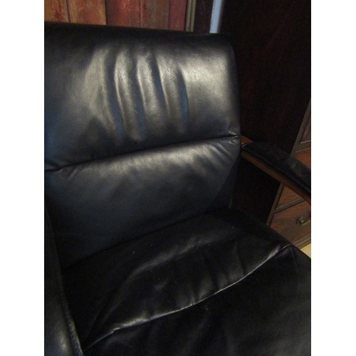 779 - Leather Upholstered Office Armchair Swivel Base Working Order