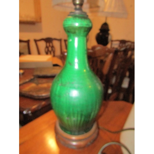 783 - Antique Chinese Vase Now Converted for Use as Table Lamp Set on Hardwood Base Electrified Working Or... 