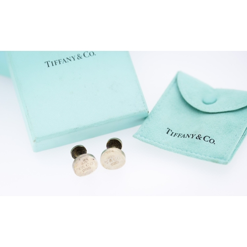 79 - Pair of Tiffany & Co. Silver Cuff Links Circular Form with Tiffany Pouch and Box Present