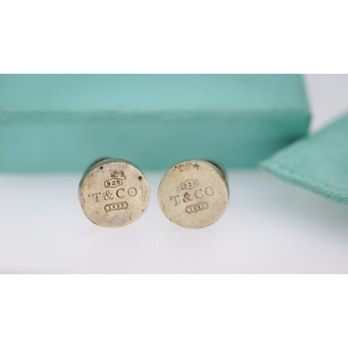 79 - Pair of Tiffany & Co. Silver Cuff Links Circular Form with Tiffany Pouch and Box Present