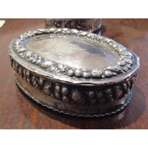 796 - German Silver Antique Desk Box Oval Form Embossed Decoration En graved with Ensign Hinged Cover Appr... 