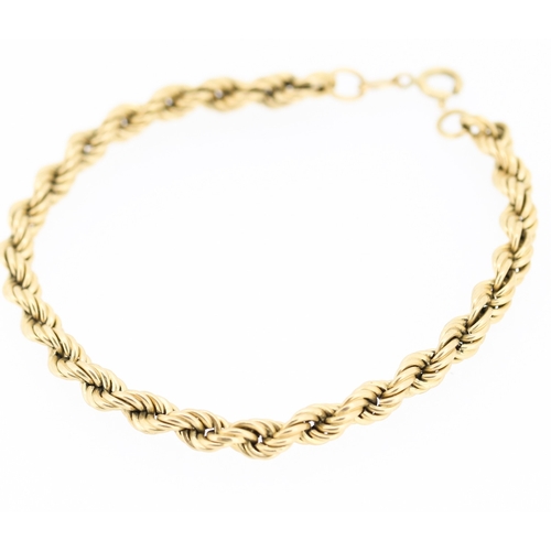 8 - 9 Carat Yellow Gold Rope Chain Bracelet 19cm Long