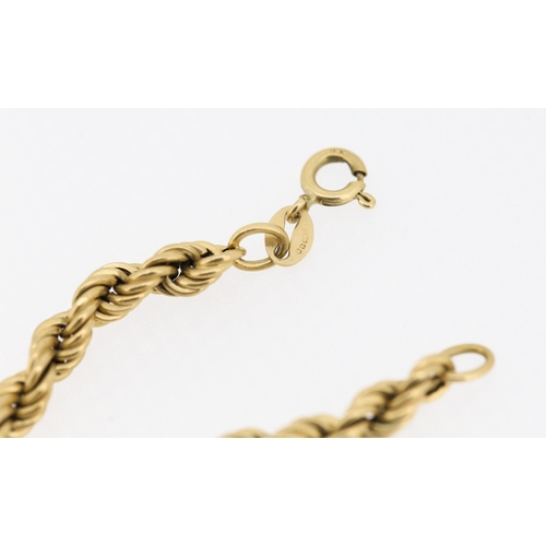 8 - 9 Carat Yellow Gold Rope Chain Bracelet 19cm Long