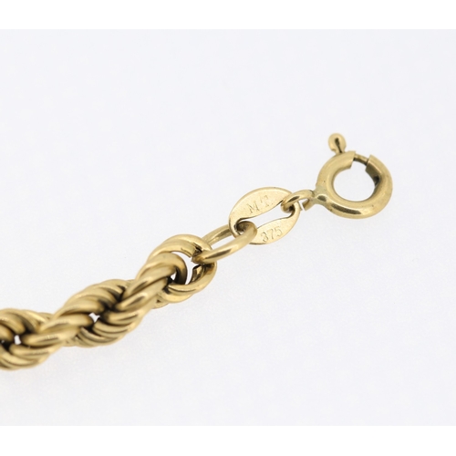 8 - 9 Carat Yellow Gold Rope Chain Bracelet 19cm Long