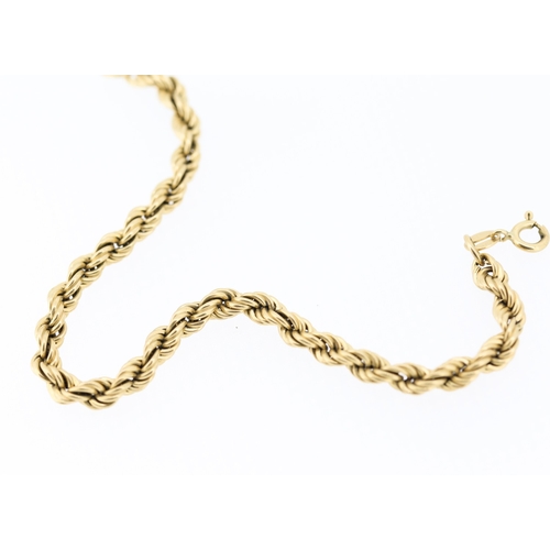 8 - 9 Carat Yellow Gold Rope Chain Bracelet 19cm Long