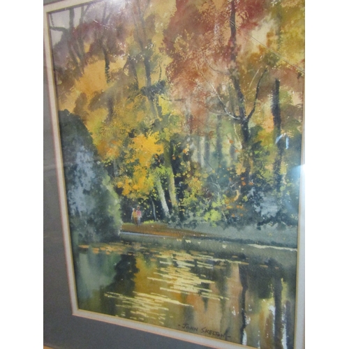 802 - John Skelton Pond Scene with Trees Beyond Autumn Watercolour Approximately 15 Inches High x 10 Inche... 