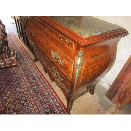 810 - French Marquetry Decorated Ormolu Mounted Green Marble Top Chest Shape Form Approximately 52 Inches ... 