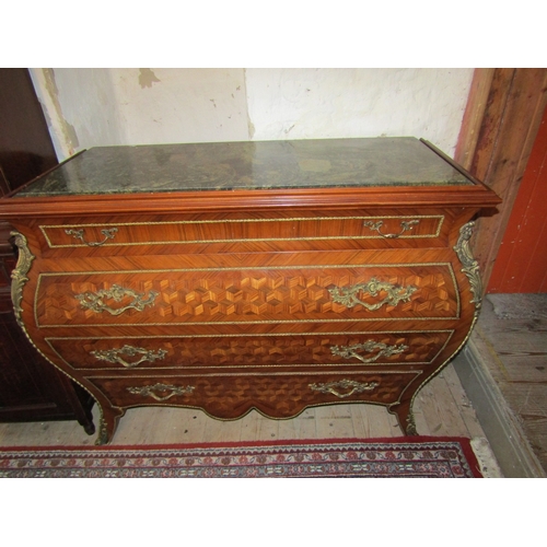 810 - French Marquetry Decorated Ormolu Mounted Green Marble Top Chest Shape Form Approximately 52 Inches ... 