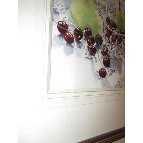 812 - Pauline Doyle Still Life with Cherries and Pairs Watercolour Signed and Dated Lower Left 1994 Approx... 