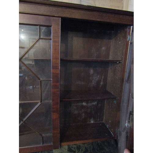 814 - Antique Mahogany Astral Glazed Twin Door Bookcase Top Three Shelves Contained Within Key Present App... 