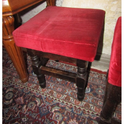 822 - Two Mahogany Bar Table Stools Velvet Upholstered Tops Each Approximately 12 Inches Square by 15 Inch... 