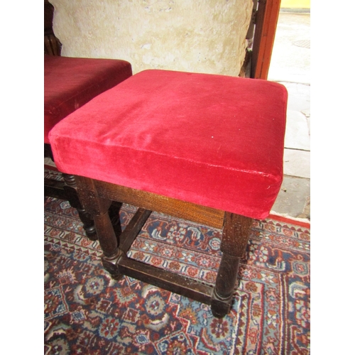 822 - Two Mahogany Bar Table Stools Velvet Upholstered Tops Each Approximately 12 Inches Square by 15 Inch... 