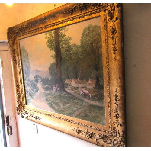 823 - Victorian French School Landscape Contained Within Gilded Frame Oil on Canvas Approximately 36 Inche... 