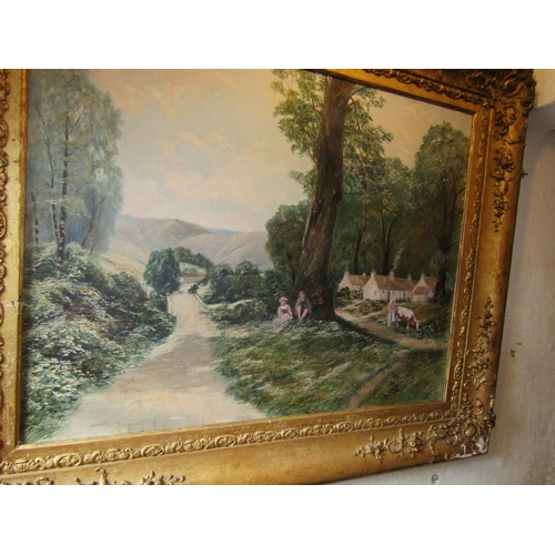 823 - Victorian French School Landscape Contained Within Gilded Frame Oil on Canvas Approximately 36 Inche... 