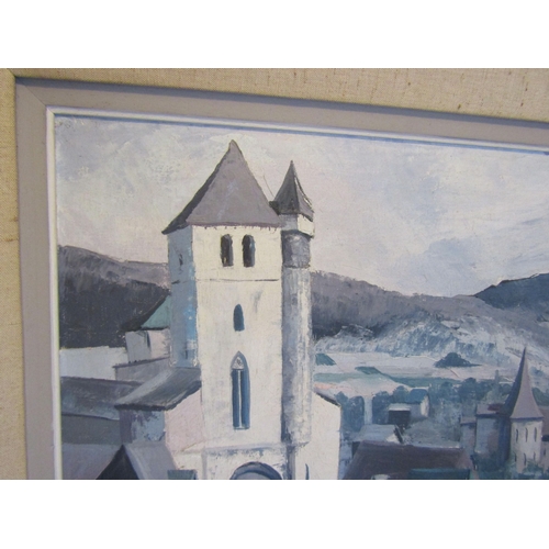 824 - Gretta O'Brien Irish School Town Scene with Church Dated 1966 Signed Lower Right Oil on Canvas Appro... 