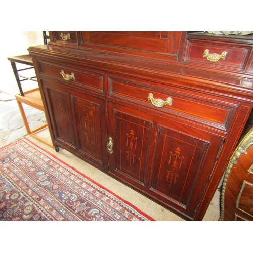 827 - Antique Rosewood Marquetry Decorated Twin Door Side Cabinet with Writing Secretaire Drawer Fitted Ap... 