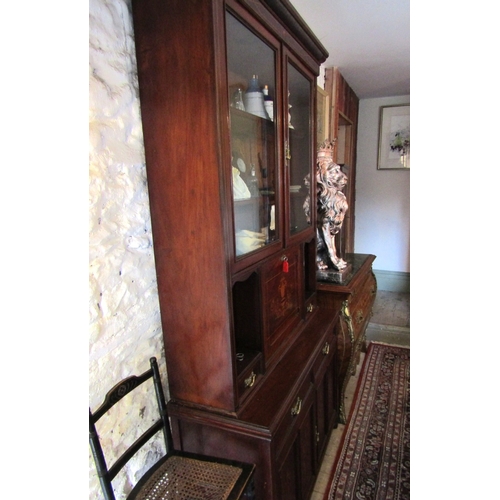 827 - Antique Rosewood Marquetry Decorated Twin Door Side Cabinet with Writing Secretaire Drawer Fitted Ap... 