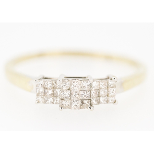 83 - Princess Cut Diamond Cluster Set Ring Mounted in 18 Carat Yellow Gold Ring Size Z