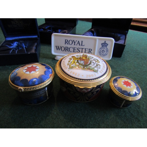 830 - Royal Worcester Three Fine Porcelain Table Boxes Ormolu Mounted with Original Boxes and Royal Worces... 