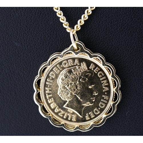 84 - Full Gold Sovereign Elizabeth II Dated 2000 Mounted in 9 Carat Yellow Gold Pendant 2.5cm High Set on... 