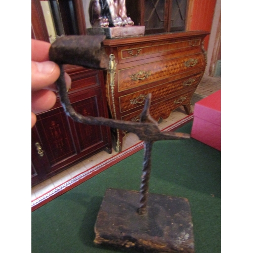 846 - Old Irish Bog Rush Light Holder with Pinchers Mounted on Old Pine Approximately 9 Inches High Ancien... 