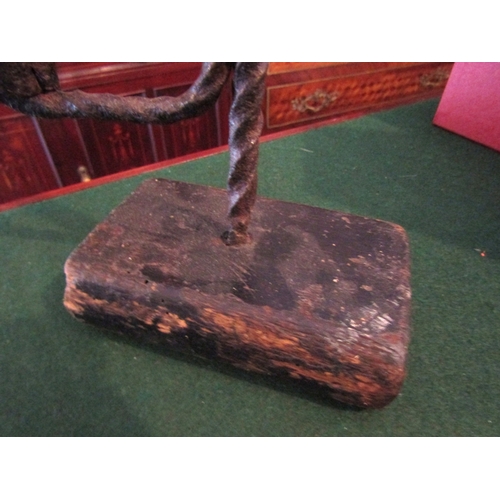 846 - Old Irish Bog Rush Light Holder with Pinchers Mounted on Old Pine Approximately 9 Inches High Ancien... 