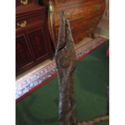 846 - Old Irish Bog Rush Light Holder with Pinchers Mounted on Old Pine Approximately 9 Inches High Ancien... 