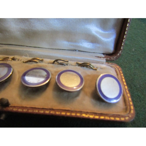 850 - Set of Six Antique Silver Buttons Blue Enamel Edge Decoration Attractively Detailed Complete with Or... 