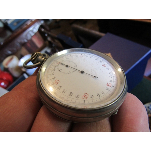 851 - Silver Cased Stop Watch Enamel Decorated Dial