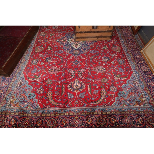 855 - sARUK Persian Pure Wool Rug Burgundy and Navy Ground Patterned Borders with Medallion Central Motif ... 