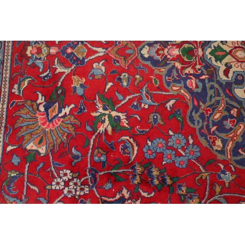 855 - sARUK Persian Pure Wool Rug Burgundy and Navy Ground Patterned Borders with Medallion Central Motif ... 