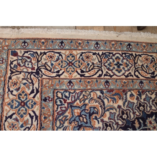 857 - nAIN Persian Pure Wool Rug Pale Blue Ground Patterned Borders Central Medallion Motif Decoration App... 