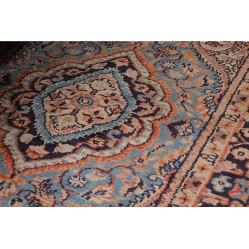 858 - Persian Pure Wool Rug Pale Ochre and Light Blue Ground Patterned Borders Approximately 6ft Long x 3f... 