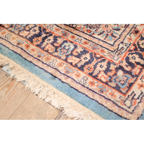 858 - Persian Pure Wool Rug Pale Ochre and Light Blue Ground Patterned Borders Approximately 6ft Long x 3f... 